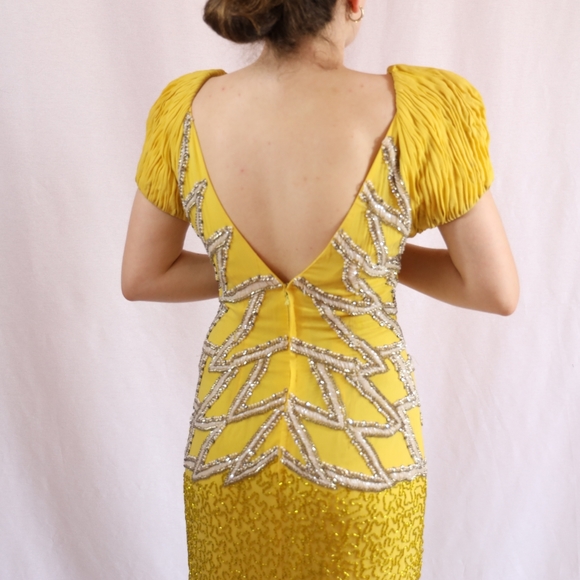Vtg Yellow beaded gown CAMILLE - Picture 7 of 10